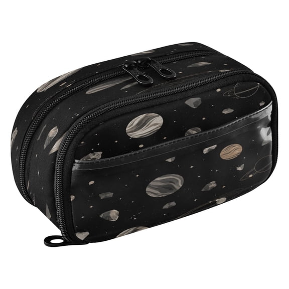 Large Pencil Pen Case Capacity PVC Pencil Pouch Makeup Bag for Women Man, Space PlanetPrinted