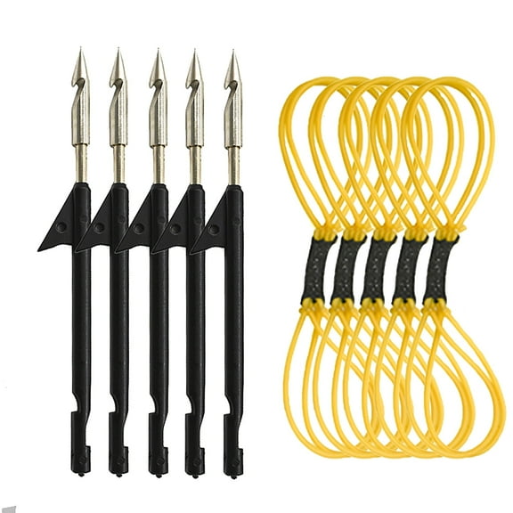 Clianle 5 Pcs Fishing Arrows 5 Pcs Shooting Rubber Bands, Outdoor Durable Replacement for Underwater Hunting