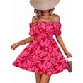 thumbnail image 3 of Women'S Tie Back Off Shoulder Wrap Layer Ruffle Short Sleeve Mini Dress Red M, 3 of 9