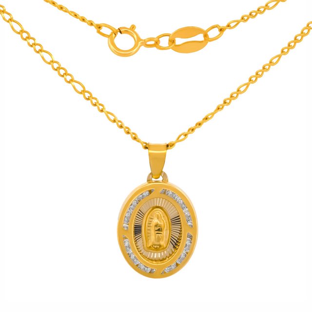 Cadena Con Medalla Virgen de Guadalupe Casa del Anillo 1.4 cm ORO SOLIDO 14K
