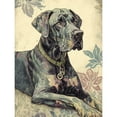 thumbnail image 1 of Great Dane Dog with Floral Pattern Modern Linocut Illustration Large Wall Art Poster Print Thick Paper 18X24 Inch, 1 of 5
