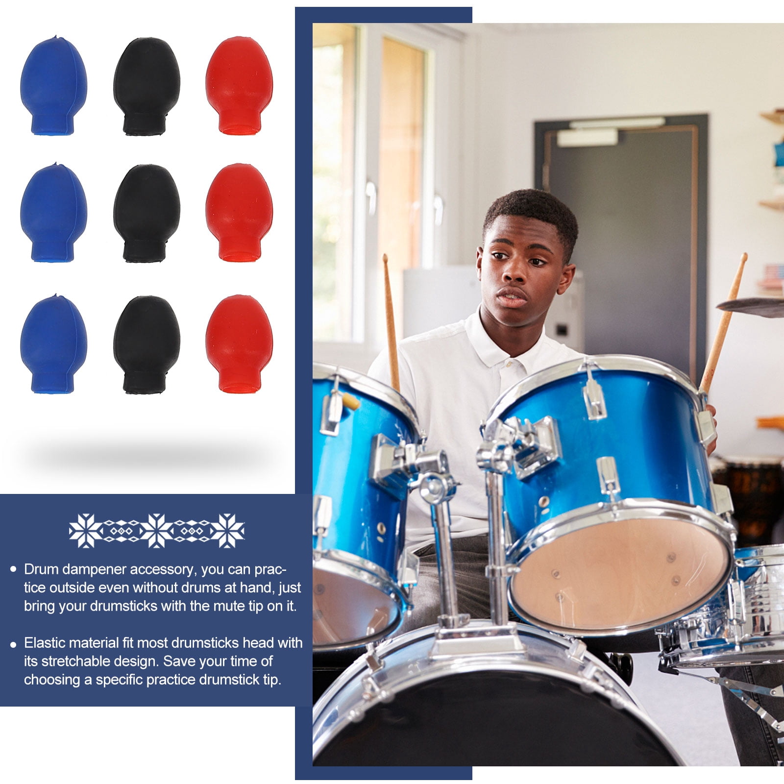 6 Pairs Rubber Drumstick Stick Covers Drumstick Silent Tip Drumstick Mute Tip Drumstick Rubber Tip