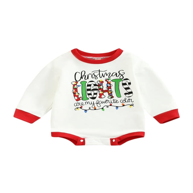 Infant Baby Spring Autumn Romper Long Sleeves Neck Cartoon Letter String Lights Print Jumpsuit for Boys Girls