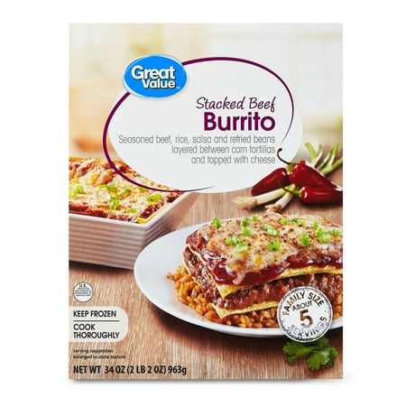 Great Value Stacked Beef Burrito, 34 oz