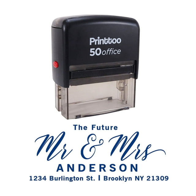 Printtoo Personalized Blue Self Inking Address Custom Future Mr Mrs Rubber Stamper-68 x 30 mm
