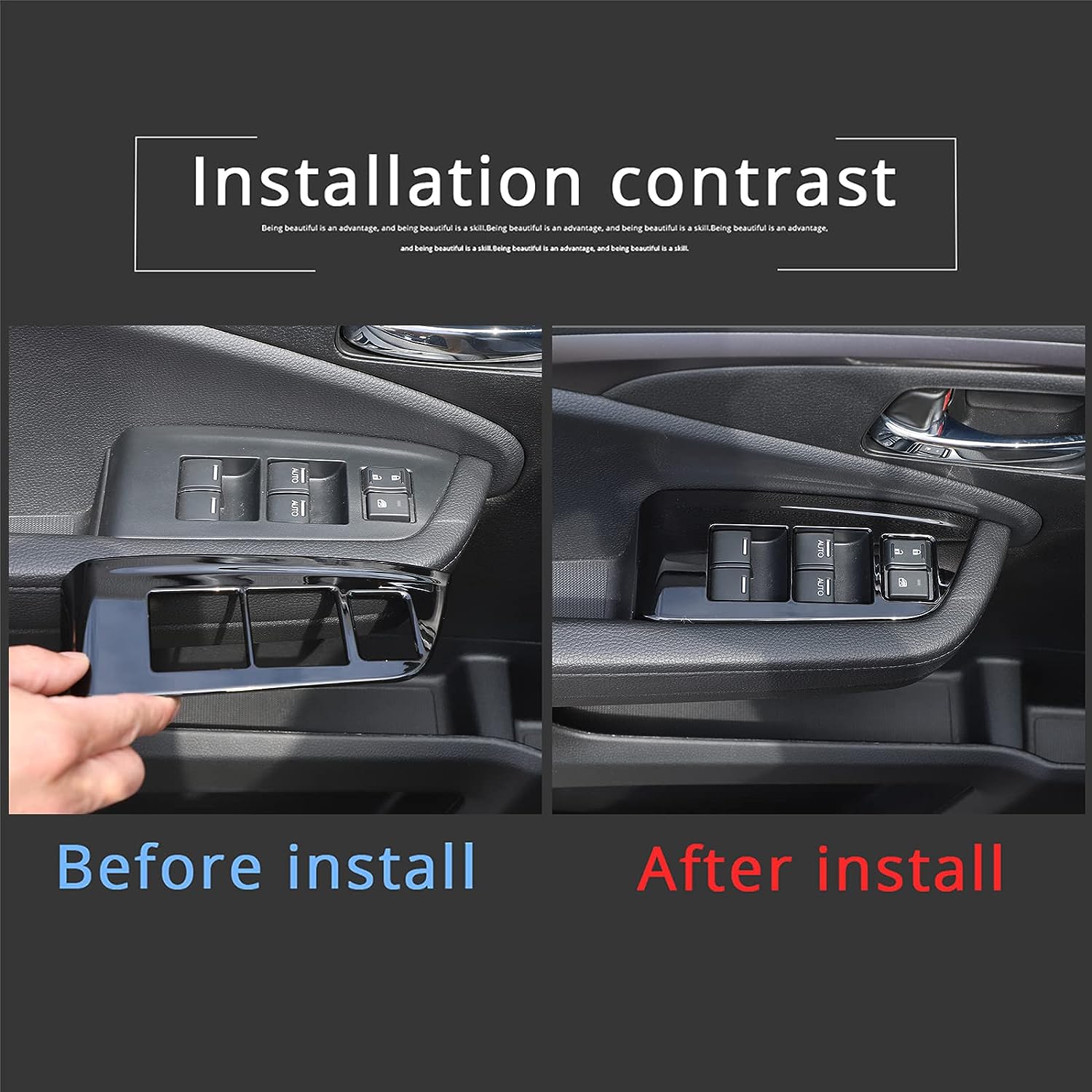TINKI 4PCS Window Lift Switch Panel Frame Cover Trim for Honda Pilot 2016-2022/ Passport 2019-2023, ABS Material Car Door Window Glasses Lifter Button Decoration Accessories