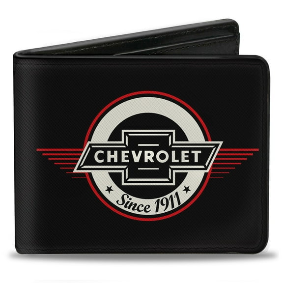 GM General Motors Wallet, Bifold, Retro Chevy Bowtie Since 1911 Black Red Ivory, Vegan Leather