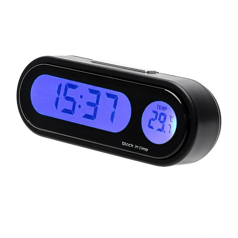Car Mini Electronic Clock Time Watch Auto Dashboard Clocks Luminous  Thermometer Black Digital Display 