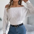 thumbnail image 7 of Sakmal Cable Knit Fall Sweaters for Women Off the Shoulder Knit White Cropped Tops Solid Boat Neck Casual Sweaters for Women, 7 of 7