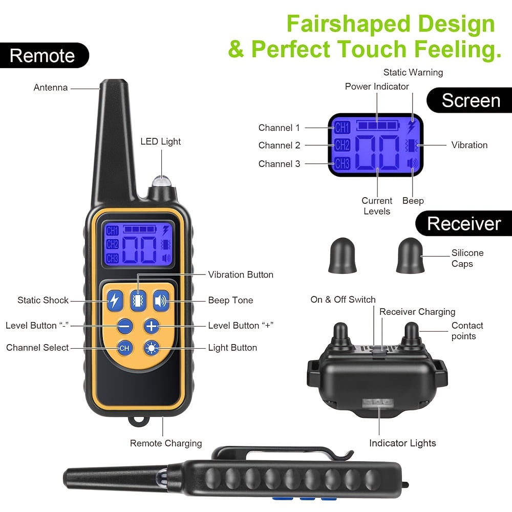 Rechargeable Dog Training Collar for 2 Dogs - Safe and Effective Electric Shock Collar for Obedience Training and Behavior Correction