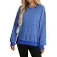 thumbnail image 4 of Duoif Womens Sweatshirt Women's Striped Crewneck Sweatshirt - Oversized Knit Pullover Sweatshirt for Women Blue XXL, 4 of 9