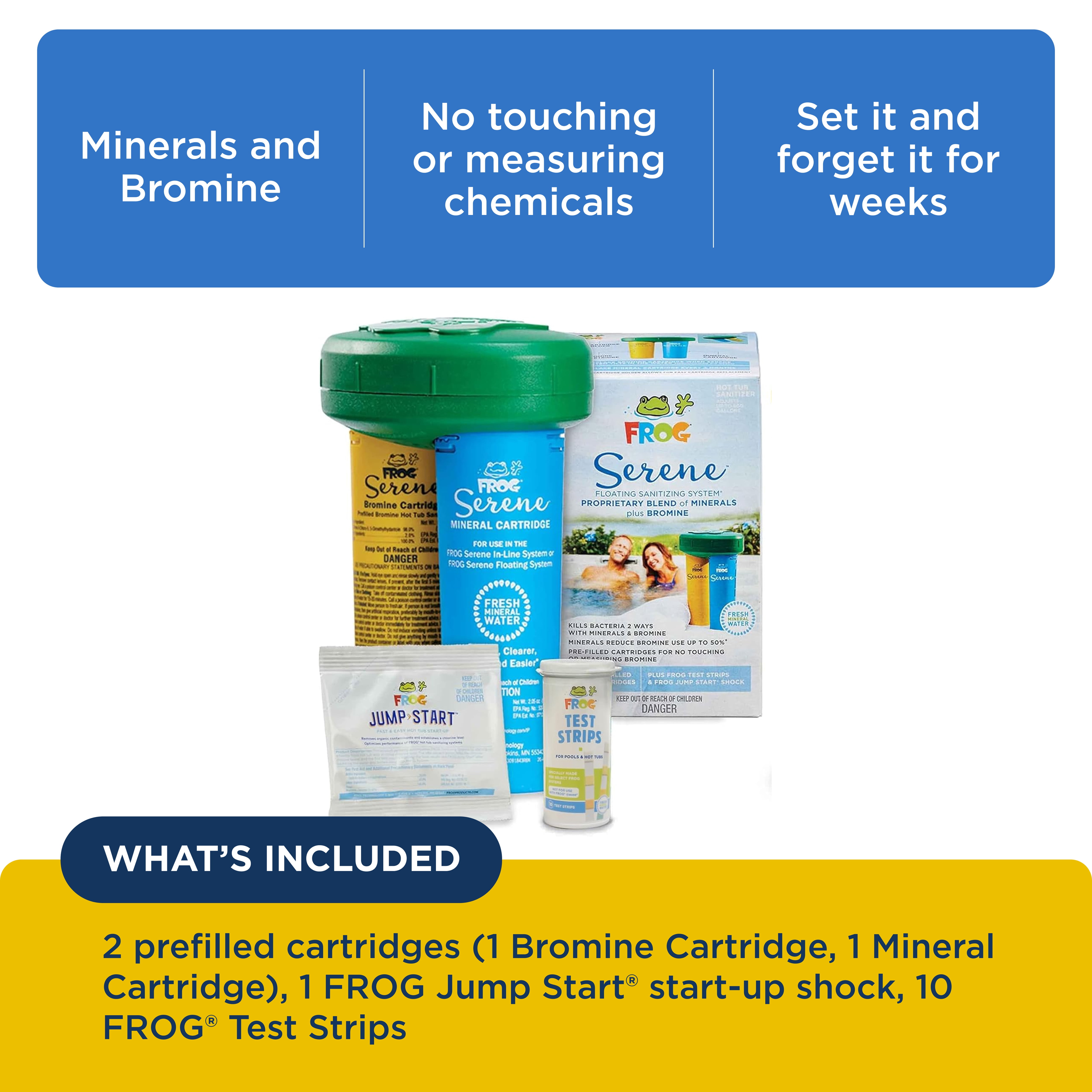 FROG Serene Floating System for Hot Tubs - Quick & Easy Prefilled Hot Tub Sanitizer - Tub Maintenance System with Sanitizing Minerals & Bromine