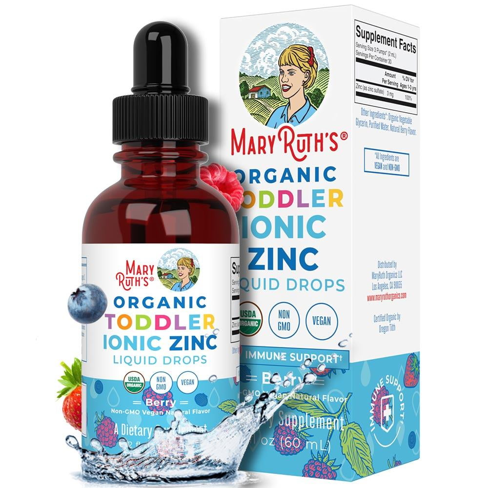 Toddler Liquid Ionic Zinc with Organic Glycerin by MaryRuth Organics, Zinc Sulfate for Immune Support, Vegan, Formulated for Ages 1-3, 2 fl oz
