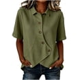 thumbnail image 2 of Pounoo Summer Tops for Women Lapel Collar Button Front Short Sleeve Tops for Women Relaxed Fit Daily Casual Lightweight Boho Tops for Women, 2 of 5