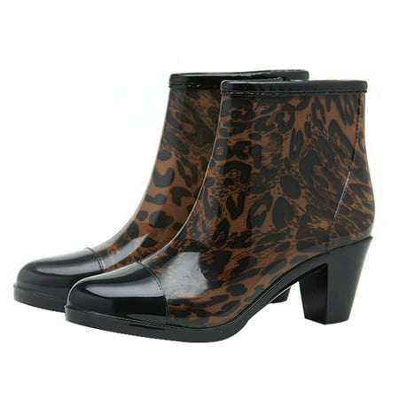 

1 Pair Fashion Side Zipper High Heel Rain Shoes Anti-Skid Short Rain Boots