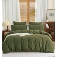 thumbnail image 3 of NAYOROOM 100% Organic Yarn-Dyed Cotton Duvet Cover Queen Size, 3 Pieces Linen Look Cotton Duvet Cover Set,Forest Green, 3 of 13