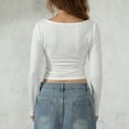 thumbnail image 3 of Lamuusaa Women  Crop Tops Square Neck Long Sleeve T-Shirts Spring Fall Slim Fit Shirts Streetwear, 3 of 9