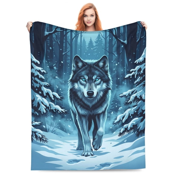 Wolf Blanket Wolf Decor Cozy Animal Throw Super Soft Plush Flannel Fleece Blanket Gift for Adults Men Women Ultra Warm & Lightweight Flannel 50x40