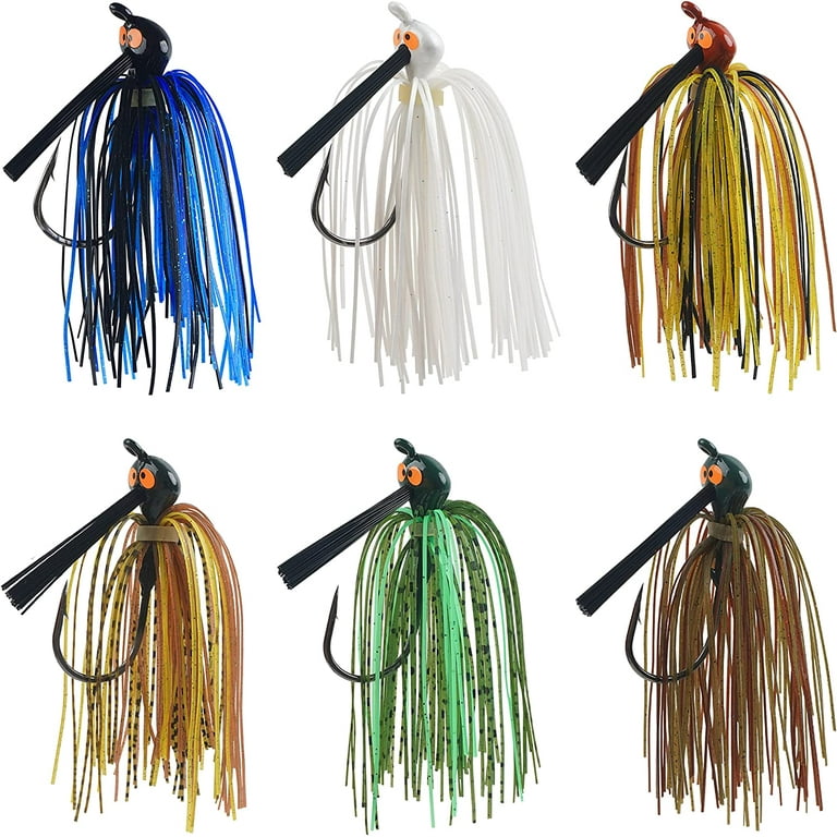 Bass Weedless Football Jig - 6 pcs Fishing Flipping Jig Head Weedguard  Silicon Skirts for Bass Artificial Baits Fishing Lure Kit 1/4z 3/8oz