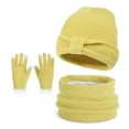 thumbnail image 5 of Gubotare Hat and Gloves for Girls Kids Winter Hat Gloves Scarf Set, Girls Toddler Children Beanie with Pom Knit Neck Warmer Gaiter Mittens Fleece Lined Set (Yellow,One Size), 5 of 6