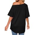 thumbnail image 4 of Short Sleeve Off Shoulder Solid Color Women Casual T Shirt, 4 of 7