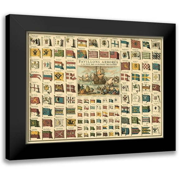 unknown 14x12 Black Modern Framed Museum Art Print Titled - Display of Flags