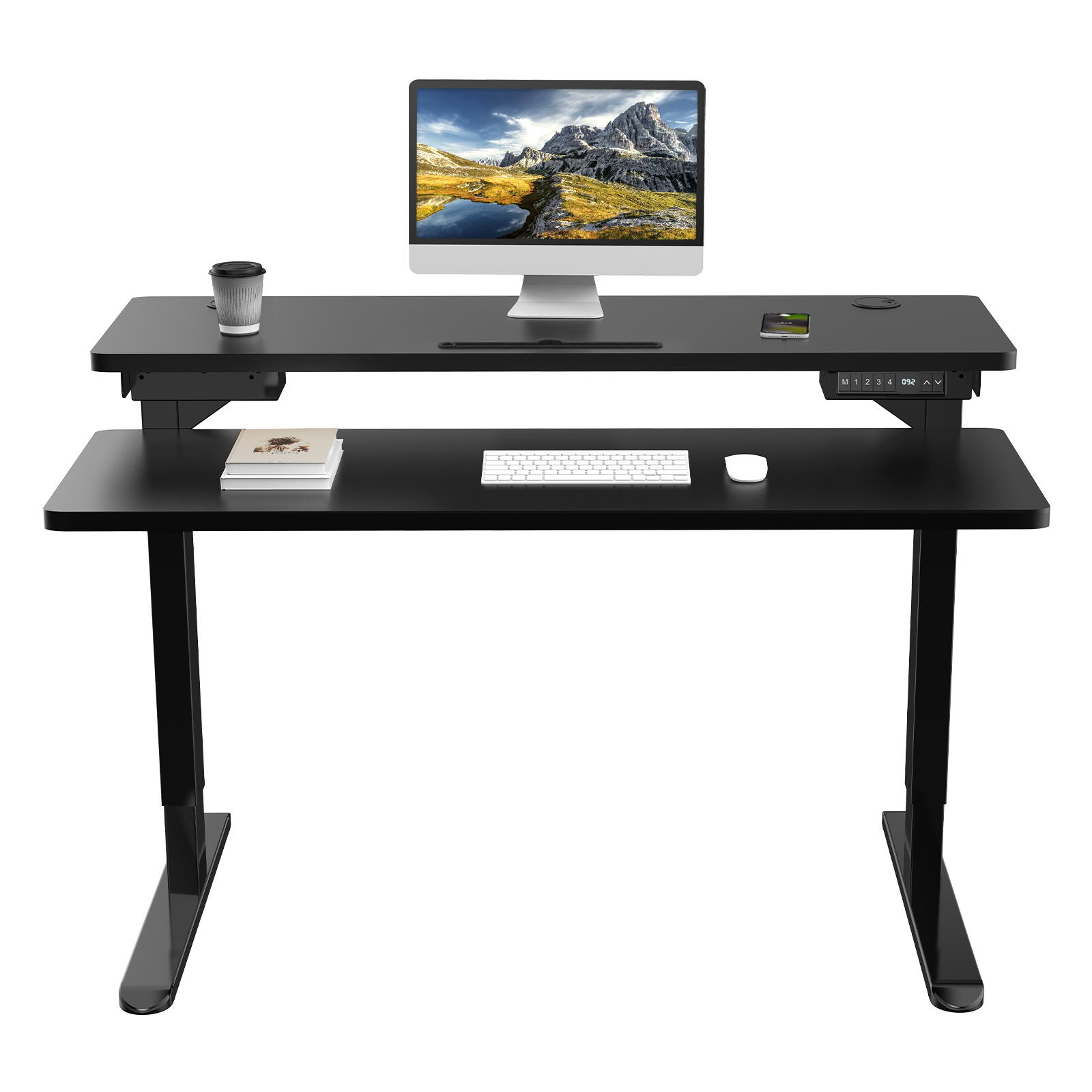 Buy AIMEZO Electric Standing Desk 2 Tiers Desktop Design, Dual Motor
