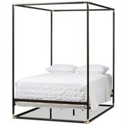Bowery Hill Vintage Industrial Queen Metal Canopy Bed in Black