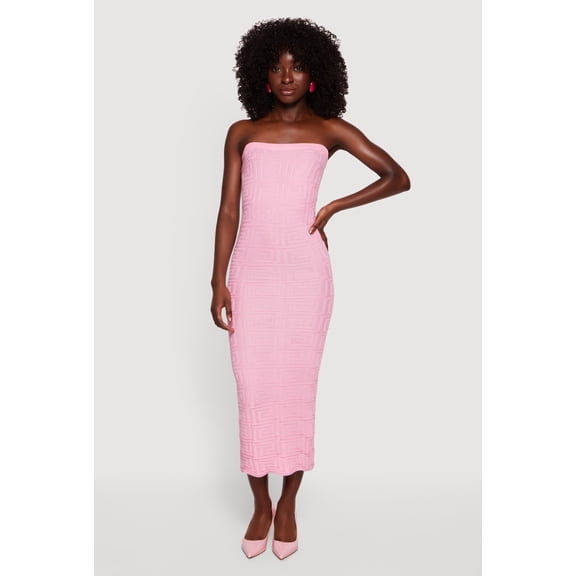 Women's Greek Key Knit Strapless Midi Dress