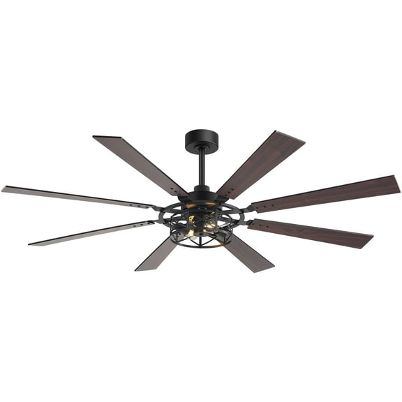 ALKAFY 65-inch Black Traditional Ceiling Fan with Light and Remote, 8 Reversible Blades for Large Rooms