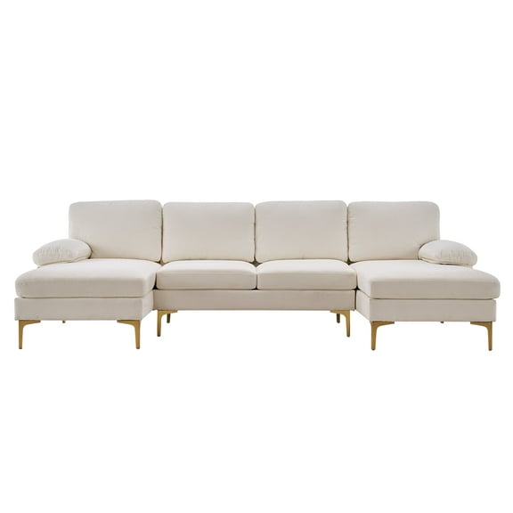 U-Shaped 4-Seat Indoor Modular Sofa, Multifunctional Couches for Living Room Creamy-White