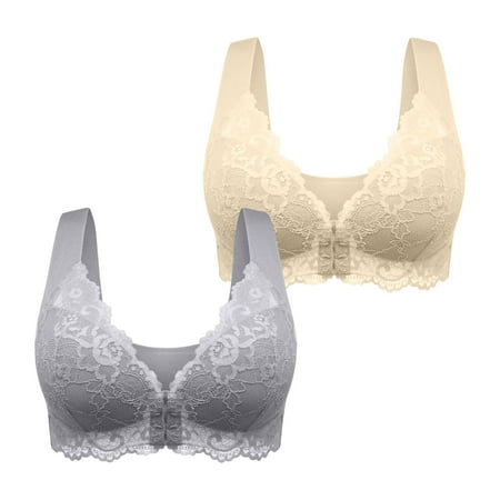 Black of Friday Deal Clearance Staron 2PC Front Close Bras for Women Comfort No Underwire Bras Wireless Comfortable Bras Soft Strap Large Size Bra Seamless Bras