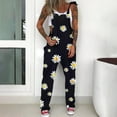 thumbnail image 2 of pimelu Jumpsuits for Women Casual, Womans Jumpsuit Daisy Print Loose Adjustable Straps Casual Trousers Long Pants Summer Sleeveless ​Square Neck ​Rompers, 2 of 8