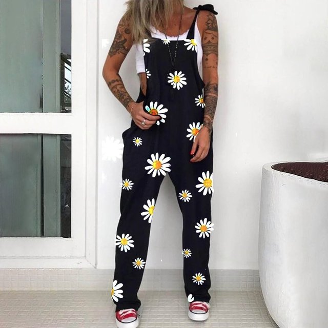 Mono punk con estampado de mujer Mono informal suelto con estampado de girasoles Mono Pompotops qyievc627