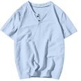 thumbnail image 3 of BiZtdJrK Mens Cotton Linen Shirts Casual Regular-Fit Short Sleeve T-Shirt Summer Lightweight Button Henley Shirt Vacation Beach Tops Light Blue XXXL Prime Sales Clearance, 3 of 9
