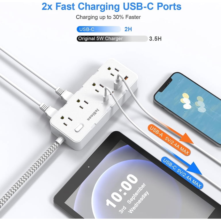 Power Strip With 8 Outlets, 4 USB Ports, 15 Ft Cord photo 2