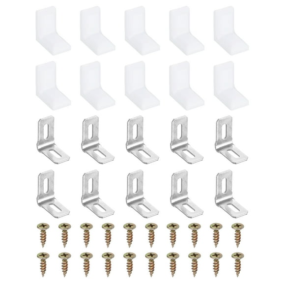 Metal Corner Braces L-Shape Shelf Support Right Angle Brackets with Cover, White 20 Pcs