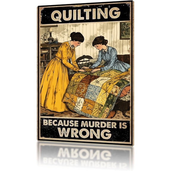 Vintage Sew Metal Signs Quilting Because Murder is Wrong Funny Tin Signs Retro Sewing Room Aluminum Sign Wall Decor 8×12 Inch