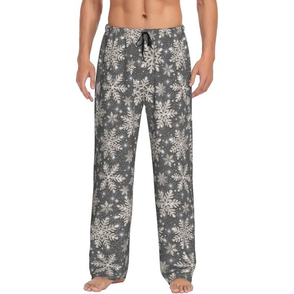 Logiee Sparkling Snowflakes Print Pajama Pants for Men,Men’s Pajama Bottoms,Mens PJ Pants with Pockets & Button Fly-Small