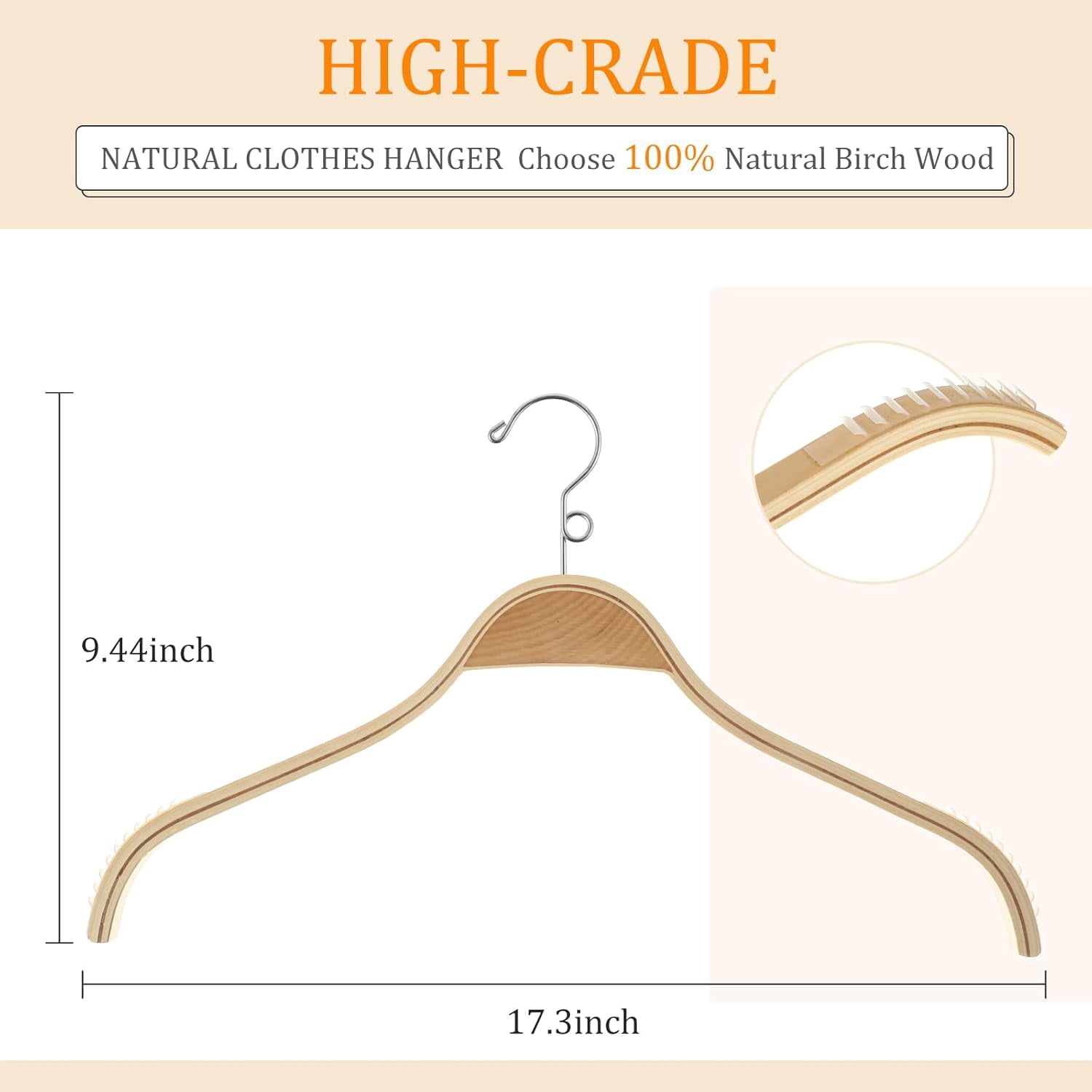 Slim Natural Wood Hangers with 360 Swivel Hook, Vertically Stackable Wooden Hangers with Non-Slip Rubber Grips No Shoulder Bump for Sweater, Camisole, Jacket, Dress, Coat