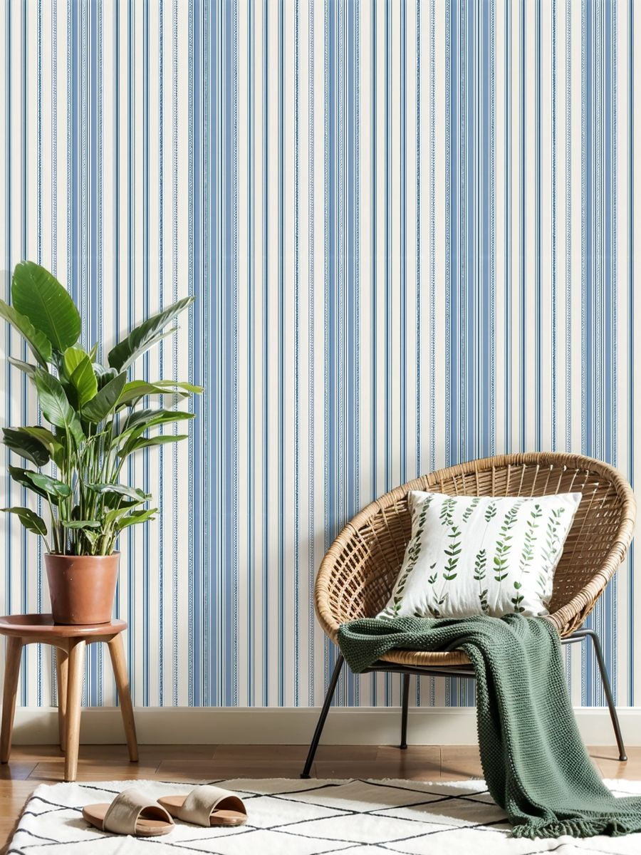 Peel and Stick Wallpaper Blue White Vertical Striped Minimalist Classic Wall Mural 23.6in x 9.8ft Self Adhesive Removable Wall Paper Renter Friendly Wallpaper for Bedroom Studio Lake House