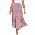thumbnail image 3 of RUTAYY Women's Skirt Elastic High Waist Boho Style Ruffle Slim Fit A-Line Solid Color Comfortable Breathable Elegant Chic Midi Skirt, 3 of 7