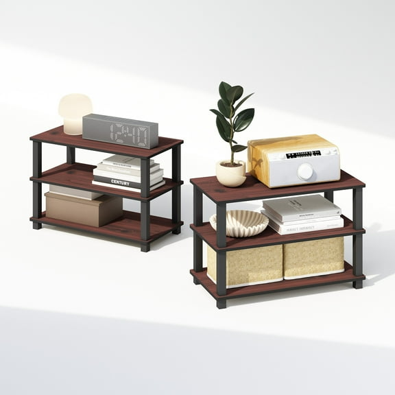 Furinno TURN-S-TUBE 3-Tier Storage Shelf, Set of 2 Stackable Shelf, Corner Shelf, Book Shelf, for Living Room, Home Office, Garage, Cherry Oak