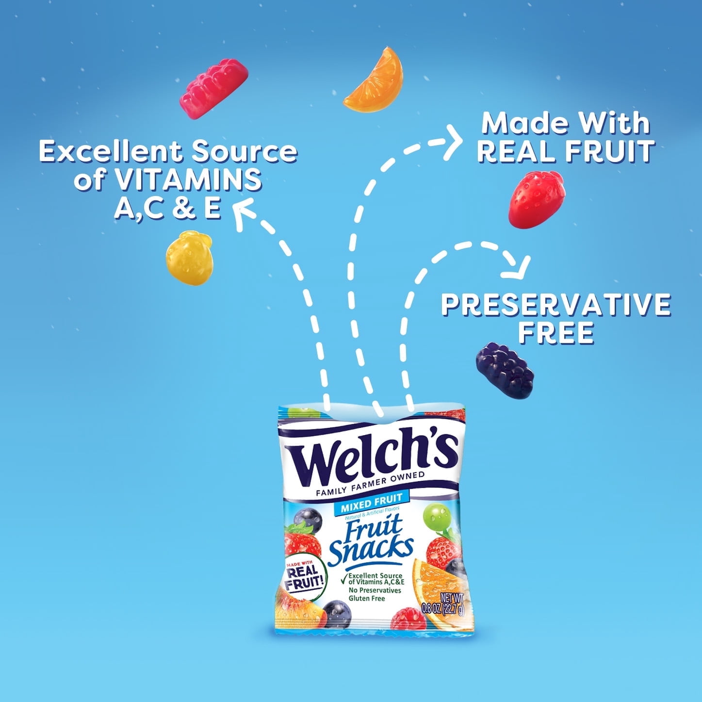 Welch's, Made With Real Fruit Fruit Snacks, Mixed Fruit, .8 oz, 10 Count(pack of 4)