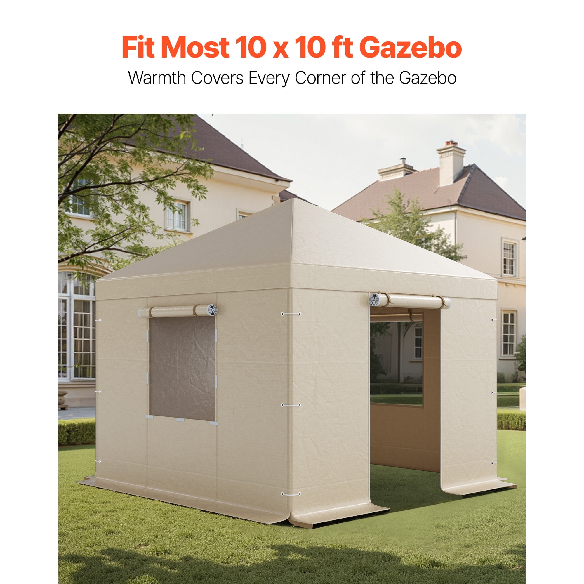 KFFKFF Winter Gazebo Cover for 10 x 10 ft Hardtop Gazebos 180G PE Waterproof Material All-Weather Enclosed Canopy Cover