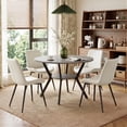 thumbnail image 3 of Hawsaiy Dining Table Set for 4, 42.1" Round Kitchen Table with Storage Shelf and 4 PU Leather Dining Chairs, Modern Dining Room Furniture Set with Metal Base for Apartment, 3 of 11