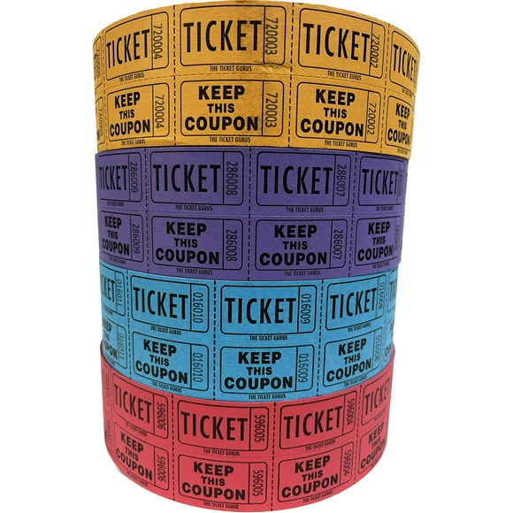 The Ticket Gurus-Raffle Tickets - (4 Rolls of 2000 Double Tickets) 8,000 Total 50/50 Raffle Tickets (Purple/Blue, Orange, Red)) …