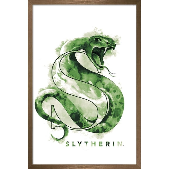 The Wizarding World: Harry Potter - Slytherin Illustrated House Logo Wall Poster, 22.375" x 34", Framed