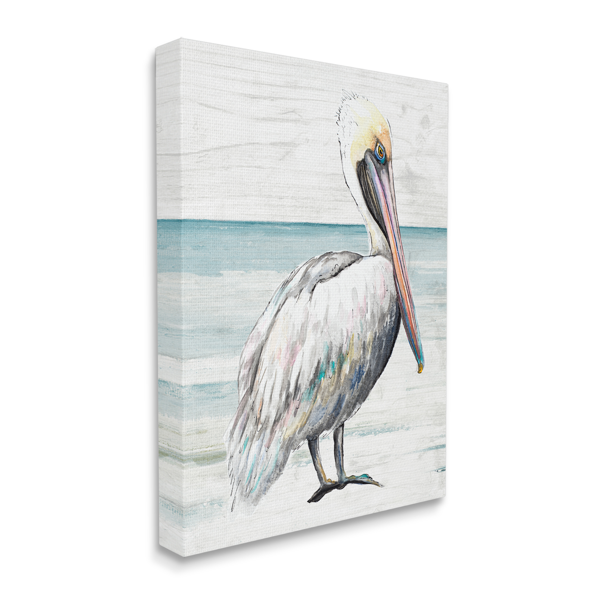 Stupell Industries Rustic Pelican Bird Beach Shoreline Portrait Graphic Art Gallery Wrapped Canvas Print Wall Art, Design by Patricia Pinto