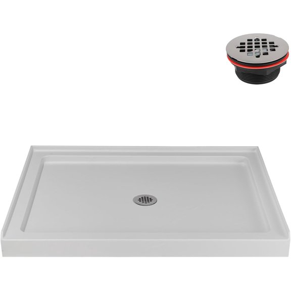Streamline NTM-628-48WH-AL 48 in. x 36 in. Alcove Acrylic Shower Base in Matte White with Center Drain, Drain Included